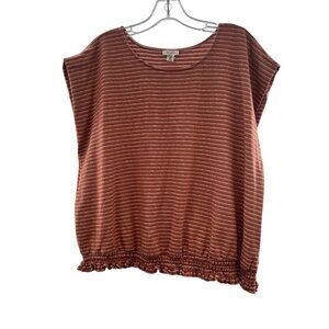 A.N.A Women's Striped Smock Hem Top Coral/White One Size Fits All